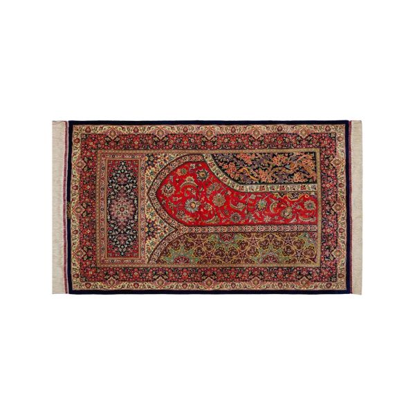 Carpet Silk Prayer Rug (Mihrab Design) from Qom