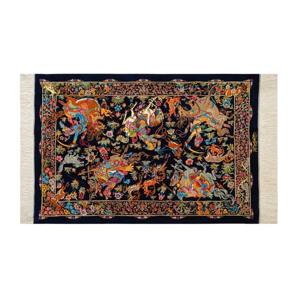 Qom Silk Hunting Scene Rug Carpet