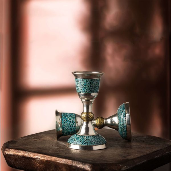 Small Silver Turquoise Candlestick (Talakoob) Silver Turquoise