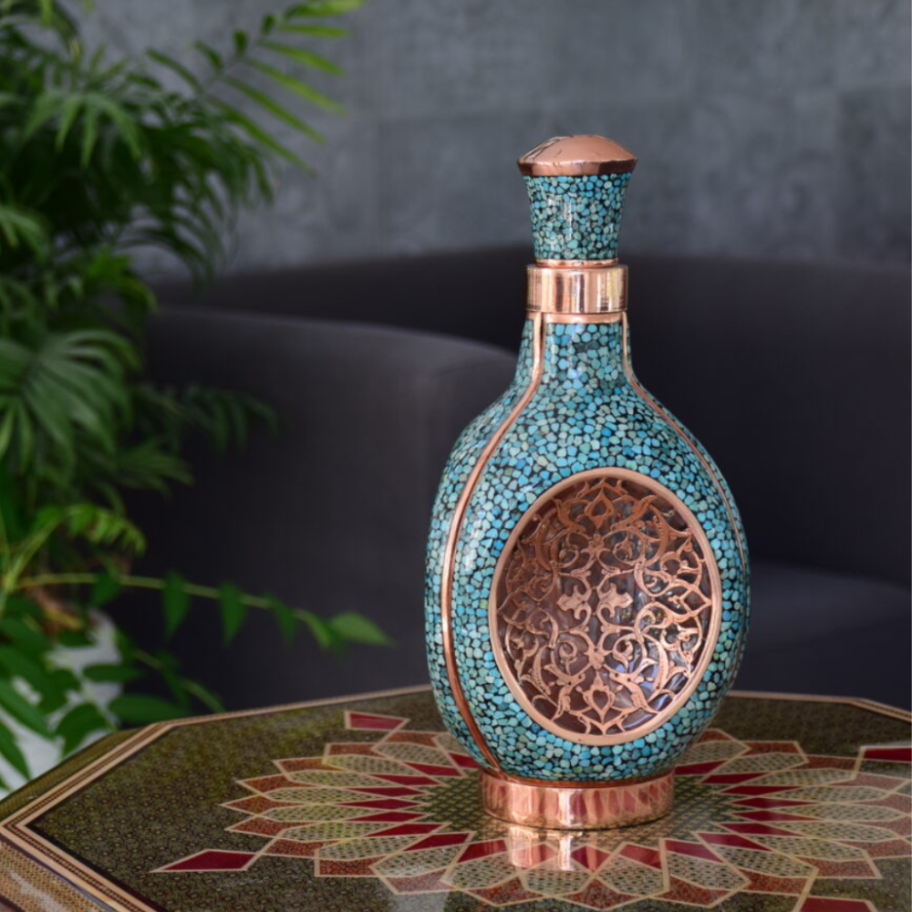 Three-sided Lattice-work and Turquoise-inlaid Decanter