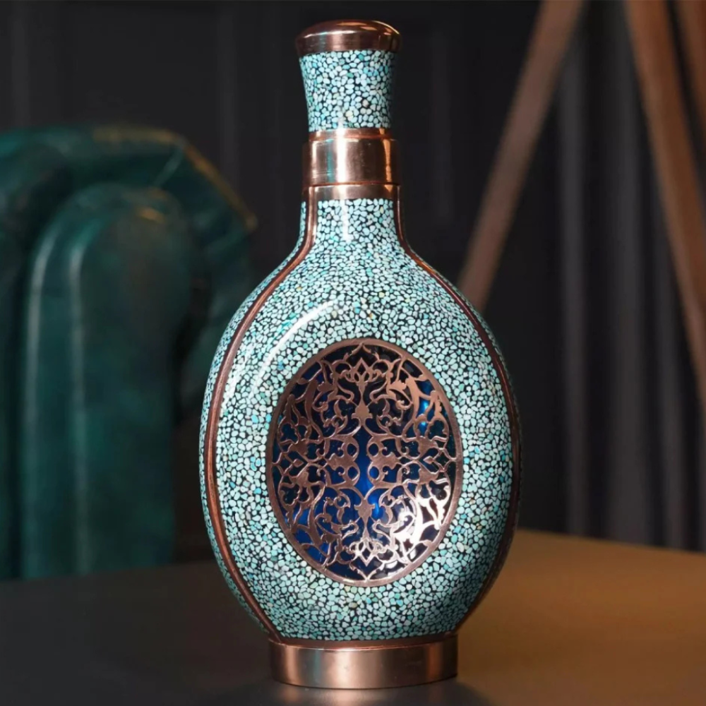 Three-sided Lattice-work and Turquoise-inlaid Decanter - Image 2