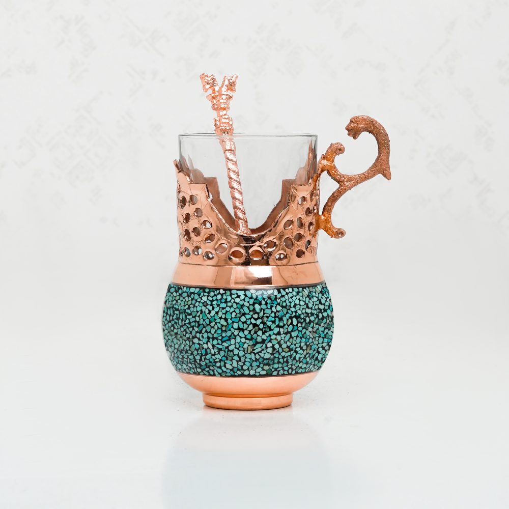 Turquoise Inlaid Copper Pitcher and Cup Set - Copper Turquoise