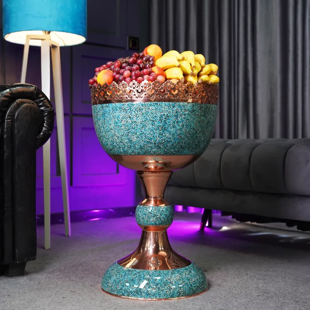 Premium 60 cm Turquoise Inlay Nut Bowl - Copper Turquoise
