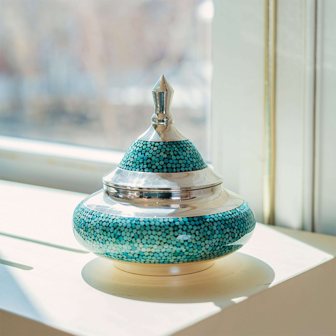 Small Silver Turquoise Flying Saucer Silver Turquoise