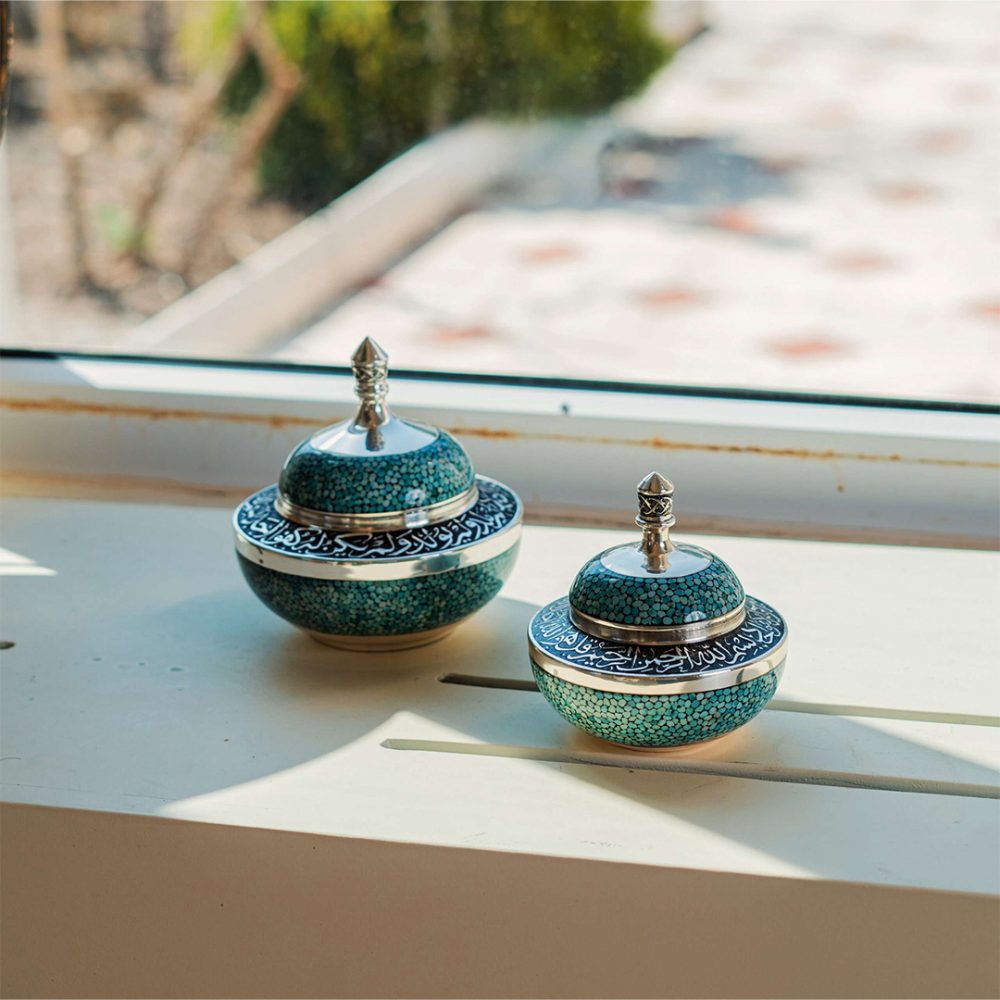 Seljuk Silver and Turquoise Sugar Bowl - Image 2