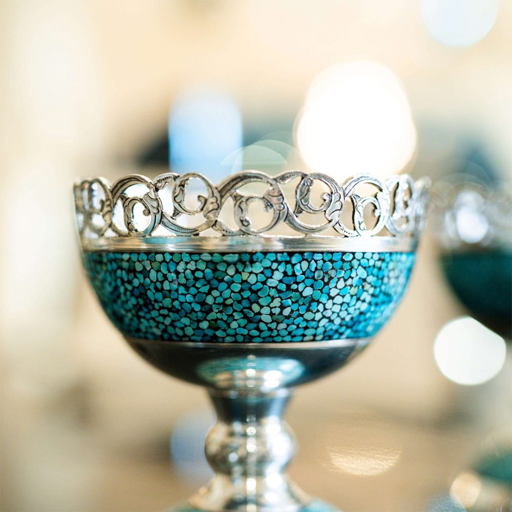 Hand-Engraved Silver and Turquoise Nut Bowl - Image 3