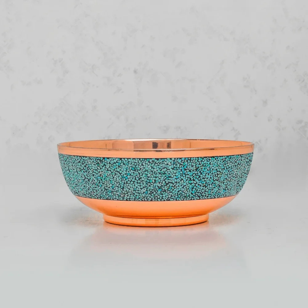 Turquoise Inlaid Copper Bowl-Copper Turquoise-