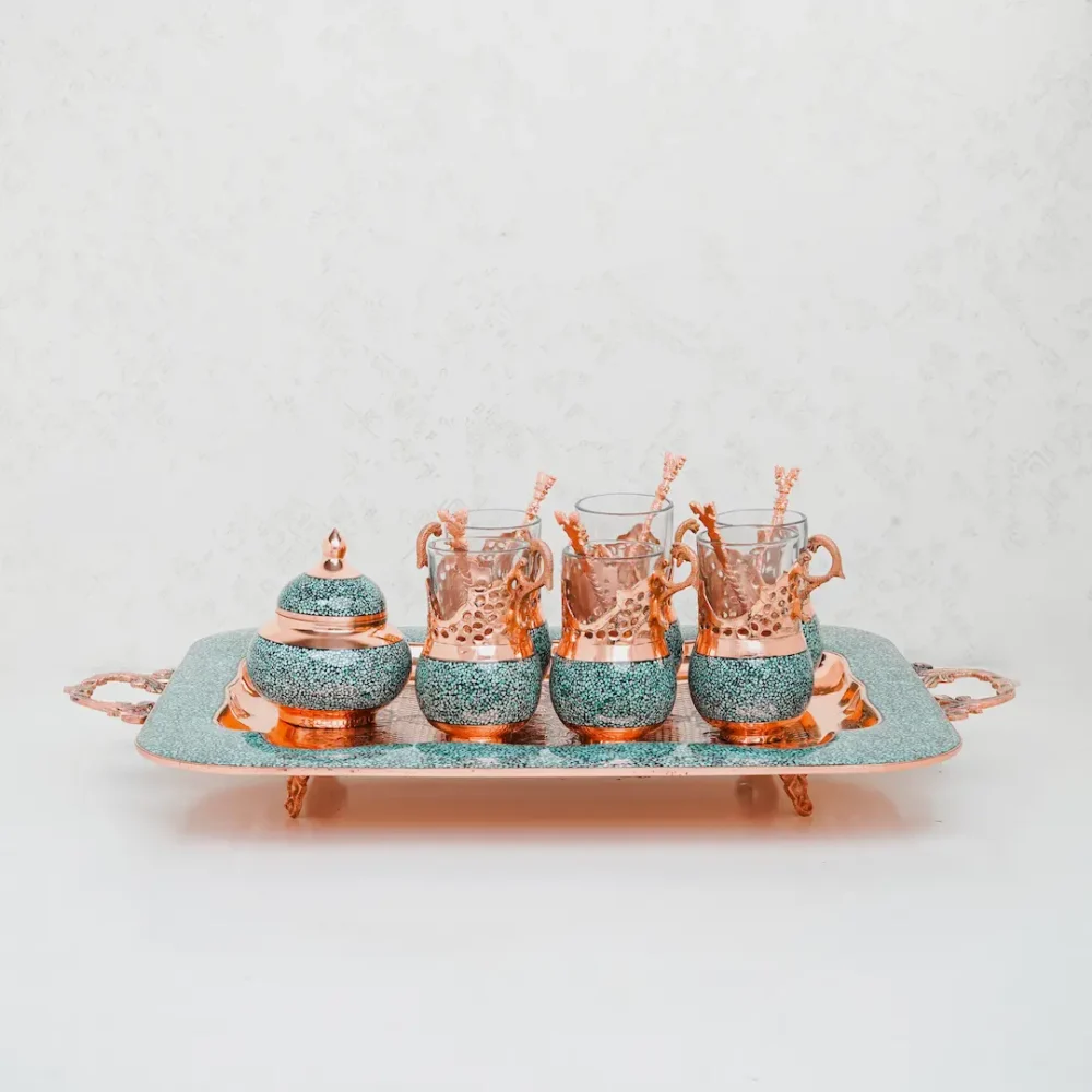 Turquoise Inlaid Tea Set- Copper Turquoise